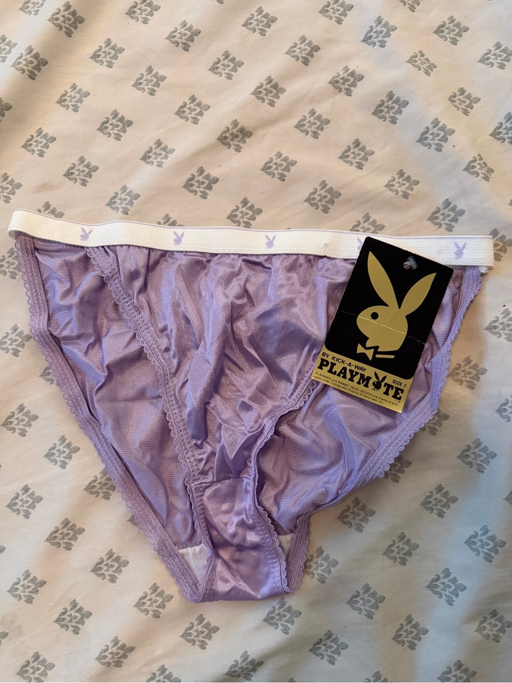 Vintage PLAYBOY Lilac Purple Bikini Briefs with White Logo Waistband